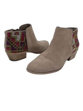 SAM EDELMAN Putnam Suede Ankle Booties with Embroidered Heel (7M)